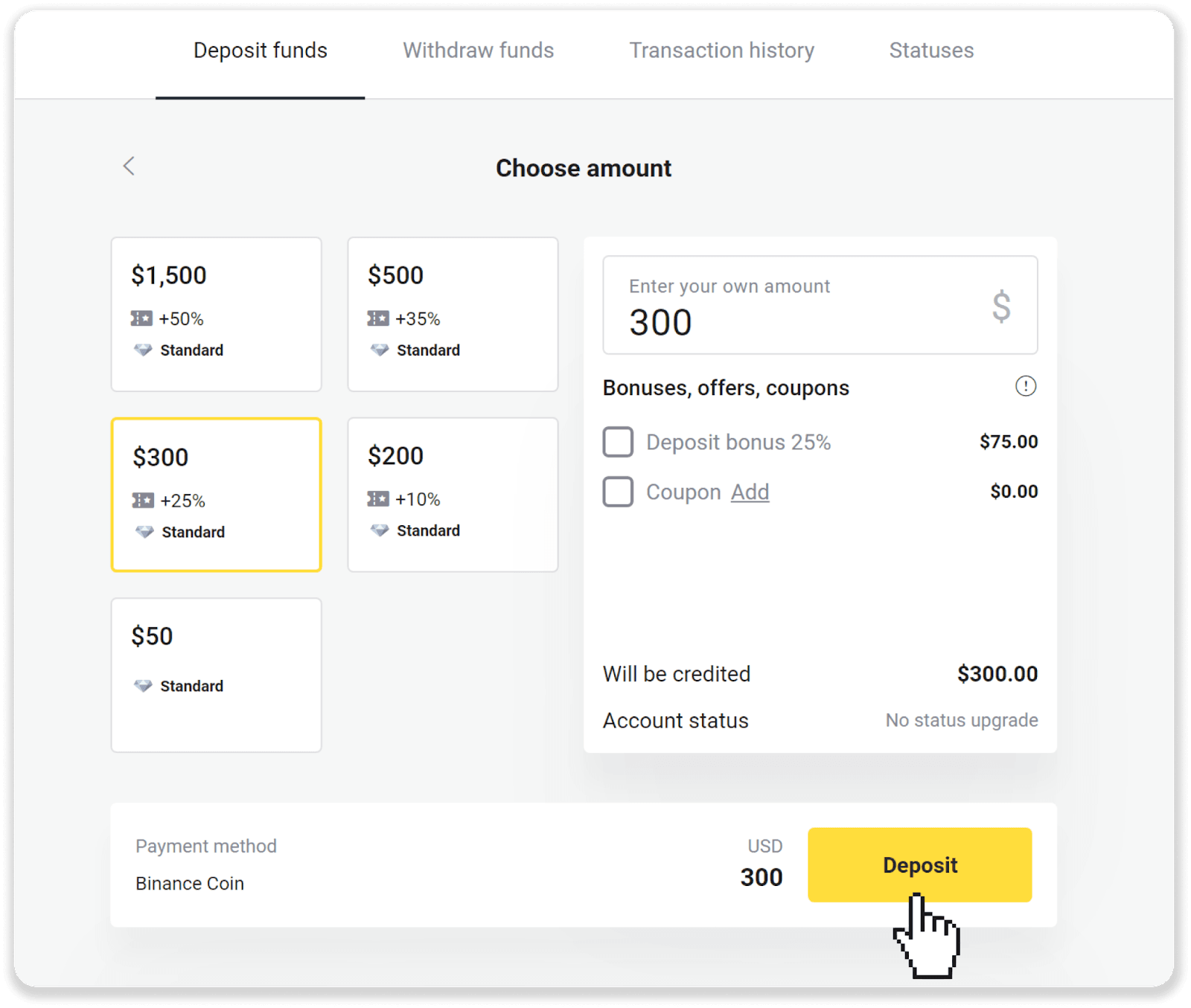 crypto wallets in binomo platform